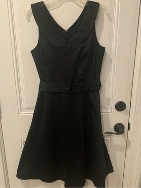 NWT - Ann Taylor Black V-Neck Belted Midi Dress